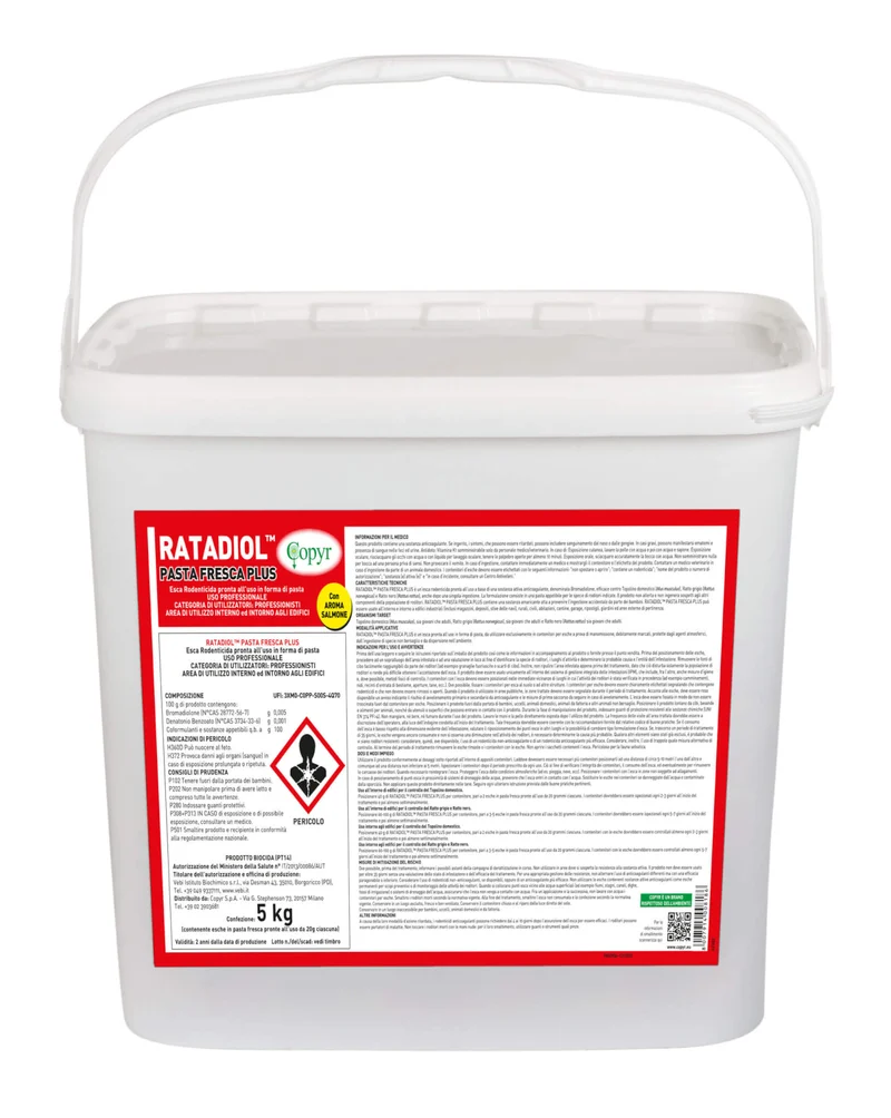 Esca derattizzante rodenticida per topi e ratti Copyr Ratadiol Pasta 5 kg